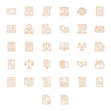 Agreement Vector Icon Collection with 32 64x64 Thin Line Designs Stock Illustration