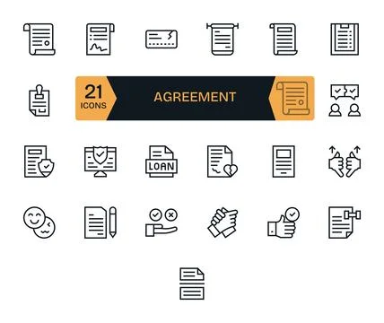 Agreement Vector Icon Set with 25 Regular Line 128x128 Detail Enhanced Graphi Stock Illustration