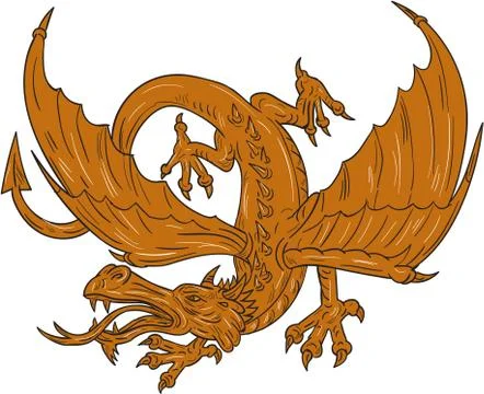Agressive Dragon Crouching Drawing Stock Illustration