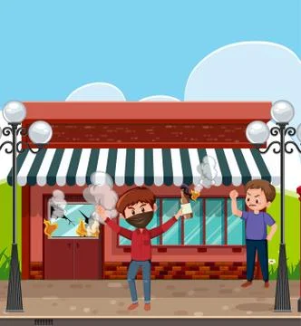 Agressive protester destroy shop Stock Illustration
