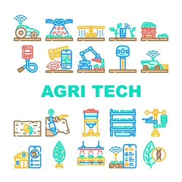 Agri tech precision drones iot icons set vector Stock Illustration