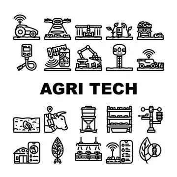Agri tech precision drones iot icons set vector Stock Illustration