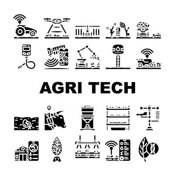 Agri tech precision drones iot icons set vector Stock Illustration