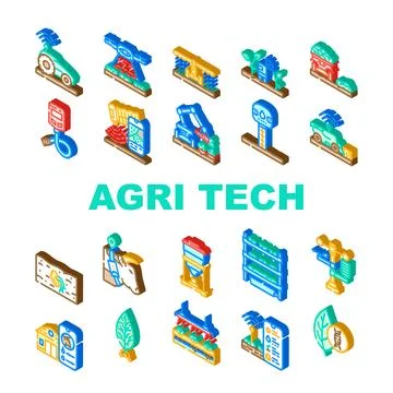 Agri tech precision drones iot icons set vector Stockillustratie