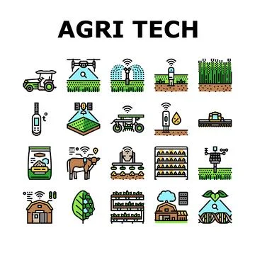 Agri tech precision drones iot icons set vector Stock Illustration