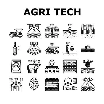 Agri tech precision drones iot icons set vector 스톡 일러스트