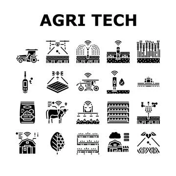 Agri tech precision drones iot icons set vector Illustrazione stock