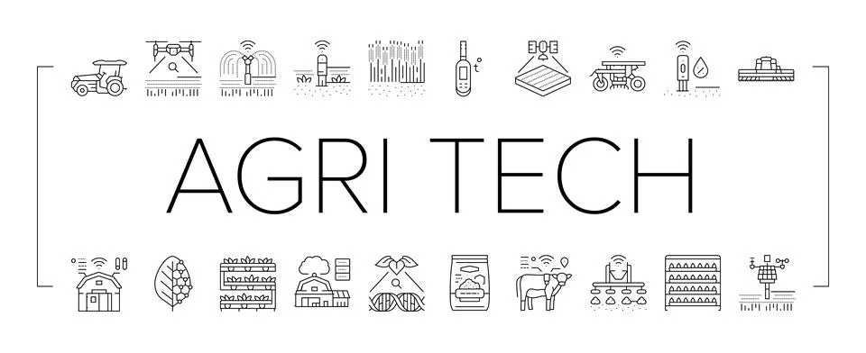 Agri tech precision drones iot icons set vector Illustrazione stock