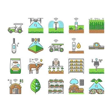 Agri tech precision drones iot icons set vector Illustrazione stock