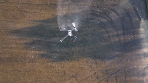 Agricultural drone spraying rice fields 4K Stock Footage 341813228