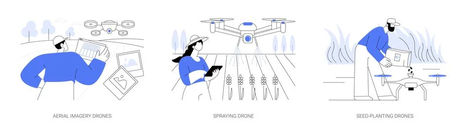 Agricultural drones abstract concept vector illustrations. Illustrazione stock