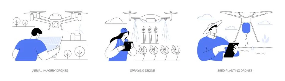 Agricultural drones abstract concept vector illustrations. Illustrazione stock