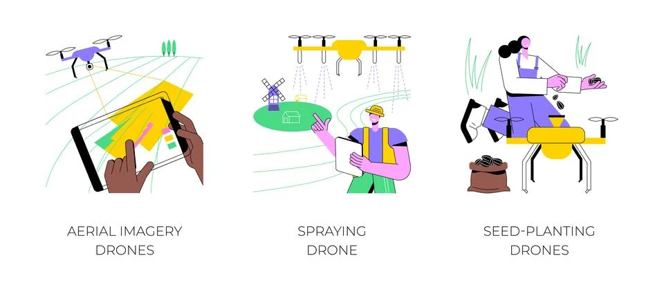 Agricultural drones isolated cartoon vector illustrations. Stock Illustration