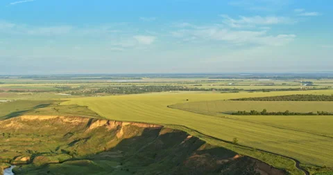 Agricultural fields, aerial view. Spring day, beautiful landscape from drone. Stock Footage 132831676