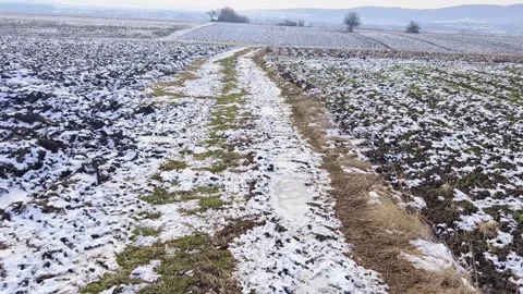 Agricultural fields covered with snow Stock Footage 262007414