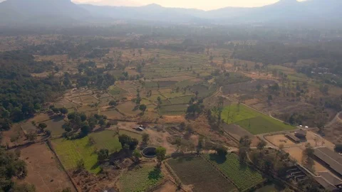 Agricultural fields during summer in India aerial 4k drone footage Stock Footage 107934264