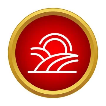 Agricultural fields with rising sun vector icon イラスト素材