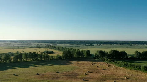 Agricultural fields with stacks 2 Видео 134714960