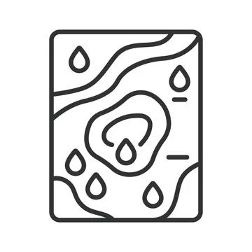 Agricultural irrigation map icon in line design. Terrain, water, drops, farm Stock Illustration