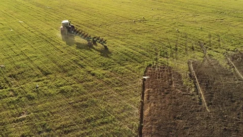 Agricultural machine with tillage unit performs paddock plowing soil farmland Stock Footage 120604683