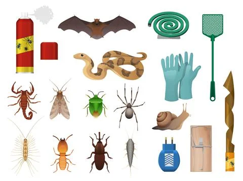 Agricultural pests and insects control icons set Stock Illustration