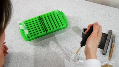 Agricultural research laboratory. instruments, test tubes, semans, test tube Stock Footage 130872053