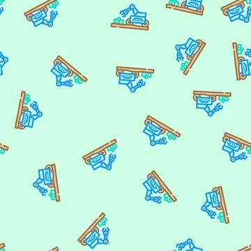 Agricultural robot harvests vector seamless pattern Stock Illustration