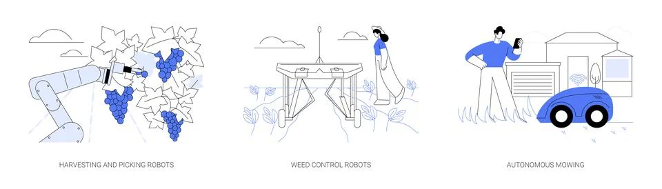 Agricultural robots abstract concept vector illustrations. Illustrazione stock