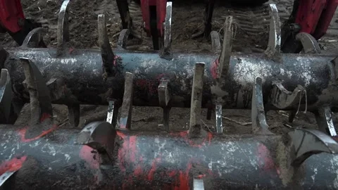 Agricultural subsoiler for processing of soil with stubble in cultivated field. Video stock 306399279