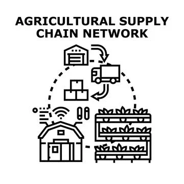 Agricultural supply chain network optimizing food production Illustrazione stock