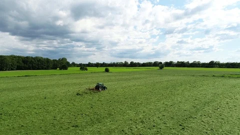 Agricultural tractor returns grass for the haymaking Stock Footage 117532129