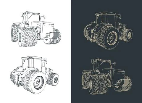 Agricultural tractor technical drawings Stock Illustration
