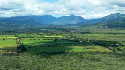 Agricultural valley with mountains and fields, Salta Argentina Stock Footage 332284063