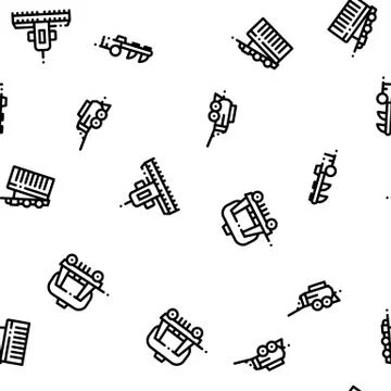 Agricultural Vehicles Vector Seamless Pattern Stock Illustration