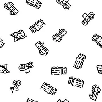 Agricultural Vehicles Vector Seamless Pattern Stock Illustration