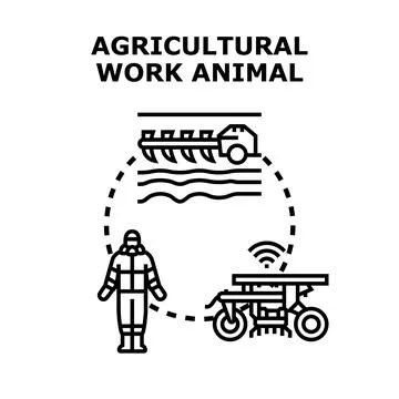 Agricultural work animal concept evolving with modern technology Stock Illustration