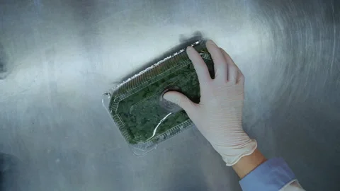 Agricultural worker packaging fresh microgreens in a laboratory Vídeo Stock 331293271