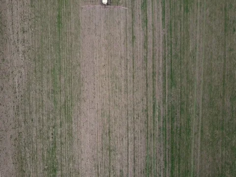 Agriculture aerial of tractor spraying farm land with pesticides. Stock Footage