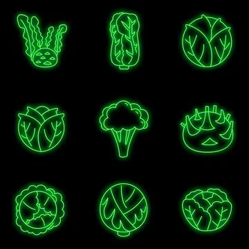 Agriculture cabbage icons set vector neon Ilustración de archivo