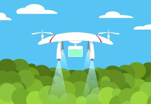 Agriculture Drone flight on forest, vector design Stock Illustration