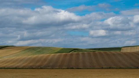 Agriculture fields an cloudy sky Stock Photos