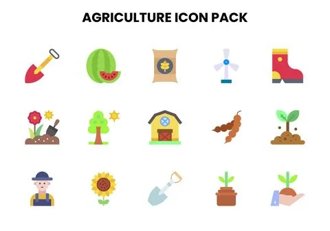 Agriculture Flat Vector Icons Pack Stock Illustration
