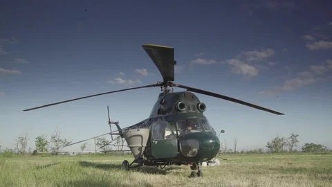 Agriculture Helicopter Preparing for flight Stock Footage 71246410
