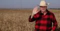 Agriculture Industry Business Ripe Wheat Crop Farmland Owner Salute TV Camera 4k or 4k+ Resolution