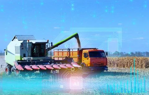 Agriculture, the interaction of advanced technologies to control technology w Stock Photos