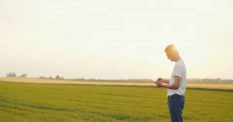Agriculture - Male Farmer checking weather on digital tablet. Stock Footage