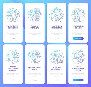 Agriculture problems blue gradient onboarding mobile app screen set Illustrazione stock