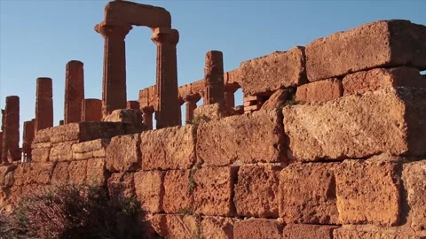 Agrigento sicily italy ancient temple of juno pillars with large bricks Stock Footage 252154348