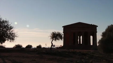 Agrigento sicily italy ancient temple of concordia wide shot with trees Stock Footage 252154454
