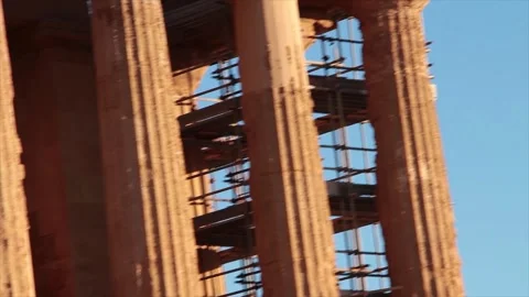 Agrigento sicily italy ancient temple of concordia pillars close up on top pan Stock Footage 252154495